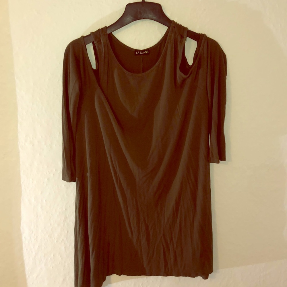 Olive Green Open-Shoulder Cotton Dress